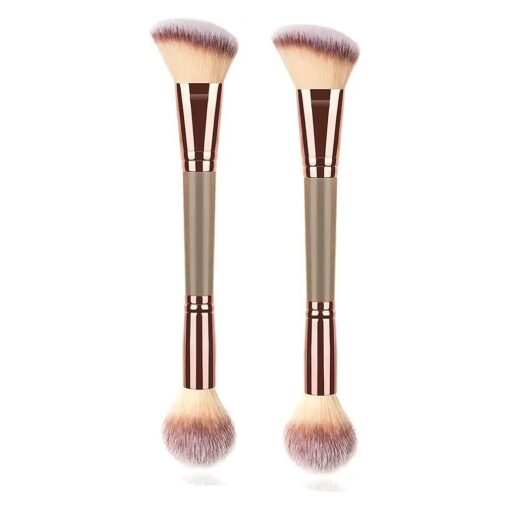 2Pack Dual-ended Makeup Brushes for Contouring, Blending, and Bronzing - Angled Foundation Brush and Concealer Brush - Premium Luxe Hair for Flawless Application of Liquid, Cream, and Powder Makeup