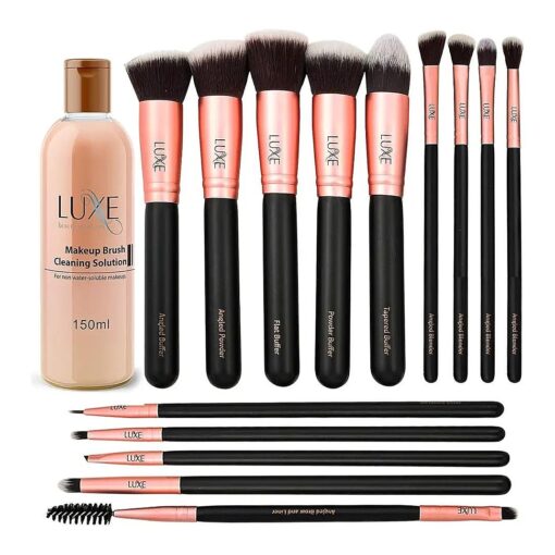 Luxe Premium Makeup Brushes Set for Face and Eye - Synthetic Brushes for Foundation, Powder, Blush, Eyeshadow - Brush Cleaning Solution Included - Perfect Make Up Brushes Kit, Beauty Brush Set ( 14pc )