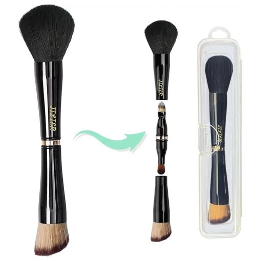 Travel Makeup Brushes with Case, 4 in 1 Makeup Brush Set, Powder Brush, Foundation/Blush Brush, Eyeshadow Brush, Concealer Brush, Double Ended Makeup Brush Ideal for Liquid, Cream, Powder