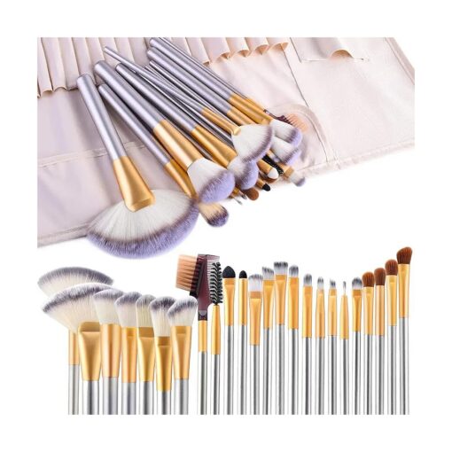 Make up Brushes, VANDER 24pcs Premium Cosmetic Makeup Brush Set for Foundation Blending Blush Concealer Eye Shadow, Cruelty-Free Synthetic Fiber Bristles, Travel Makeup bag Included, Champagne