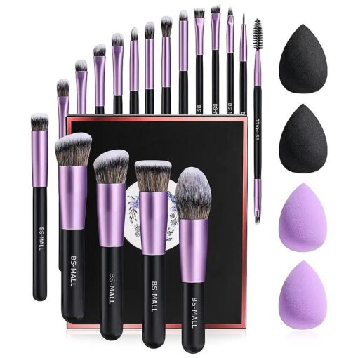 BS-MALL Makeup Brushes Premium Synthetic Foundation Powder Concealers Eye Shadows Makeup 18 Pcs Brush Set with 4 Pcs Makeup sponge Set