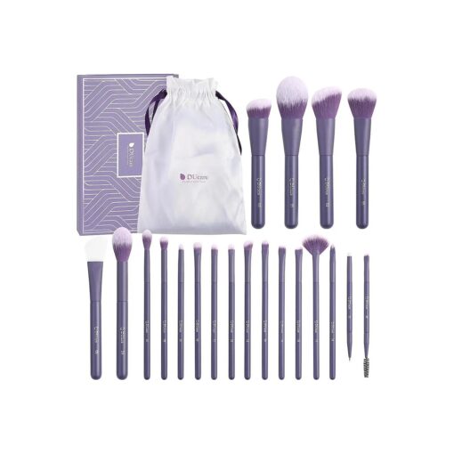 DUcare Makeup Brushes Professional 20Pcs Purple Makeup Brush set with Silicone Face Mask Brush Kabuki Foundation Blending Powder Blush Concealers Eyeshadows Brushes