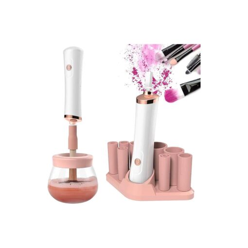 Senbowe Upgraded Makeup Brush Cleaner and Dryer Machine, Electric Cosmetic Automatic Brush Spinner with 8 Size Rubber Collars, Wash and Dry in Seconds, Deep Cosmetic Brush Spinner for Brushes