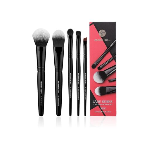 EIGSHOW Everyday Makeup Brushes, 5 Pcs Makeup Brush Set for Foundation Blush Concealer Eyeshadow Eyelid, Vegan & Cruelty-Free, Travel Friendly Make up Brushes Set - Black