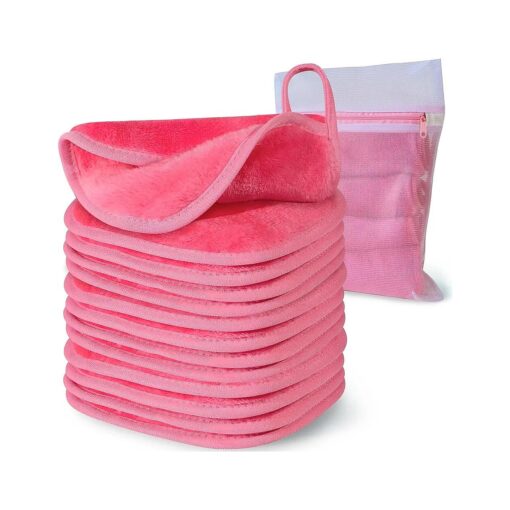 | Reusable Update Makeup Removing Microfiber Cloth for Sensitive Skin | Washable Makeup Remover Towels | Natural Facial Cleansing Towels ( 6" x 6", 12 Pack/Pink )