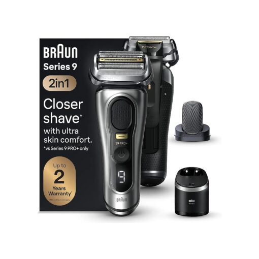 Braun Series 9 PRO+ Electric Razor for Men, 5 Pro Shaving Elements and Shave-Preparing ProComfort Head for Closeness & Skin Comfort, 6in1 SmartCare Center, Wet or Dry Use, Charging Stand, 9597cc