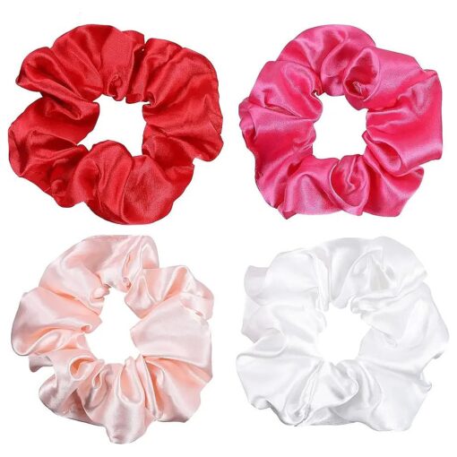 4pcs Mulberry Silky Scrunchies Big Satin Silk Scrunchy Large for Women Girls Curly Thick Fine Hair Sleep Elastic Tie Band Ponytail Holder Accessories Valentines Xmas Gift