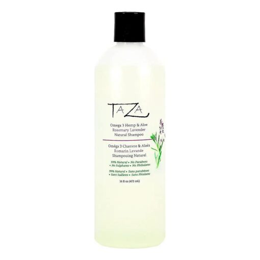 Taza Premium Natural Omega-3 Hemp & Aloe Rosemary Lavender Botanical Shampoo, 16 fl oz For Healthy, Silky Hair Contains : Aloe Leaf Juice, Hemp Seed Oil, Pro Vitamin B5, White Willow Bark