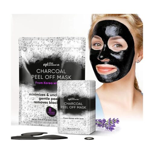 Premium Sharcoal Peel Off Face Mask Skin Care 1 pack ( 8 sachets ) - Blackhead Remover Mask For Men & Women - Cleansing & Purifying Blackhead Mask - Black Charcoal Face Mask Peel Off - Korean Face Mask