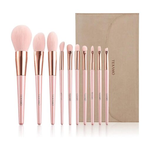 Make Up Brushes,10pcs Pink Makeup Brushes for Powder Blush Contour Concealer Eyeshadows, Premium Synthetic Makeup Brush Set