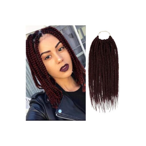 12 Inch 6 Pack AU-THEN-TIC Box Braid Crochet Hair Crochet Box Braids Hair Mambo Twist Braiding Pre-Stretched Pre Looped Synthetic Hair Extensions ( 12 Inch ( Pack of 6 ), 99J ( Black Burgundy ) )