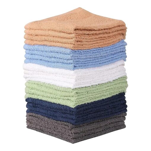 Towel and Linen Mart 100 % Cotton - Wash Cloth Set - Pack of 24, Flannel Face Cloths, Highly Absorbent and Soft Feel Fingertip Towels ( Multi )