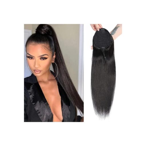 Straight Human Hair Ponytail Unprocessed 100 % Human Hair Drawstring Ponytail Extensions for Black Women Brazilian Straight Hair 110g Natural Color ( 14, Straight )