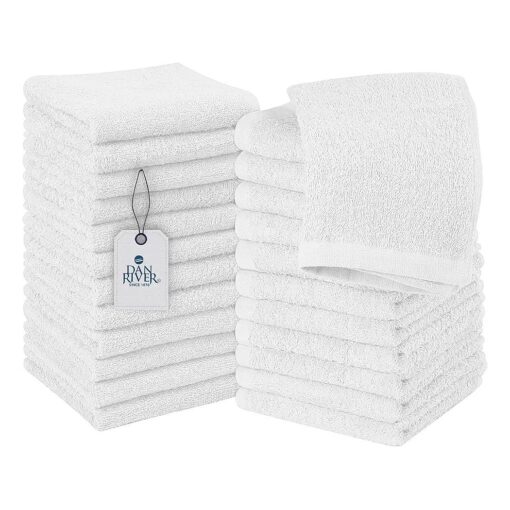 DAN RIVER 100 % Cotton Washcloths 24 Pack Premium Quality Face and Body Cloth, Quick Dry Essential Towels for Bathroom, Hand, Kitchen & Cleaning, Baby Washcloths | 12X12 in | 400 GSM | White