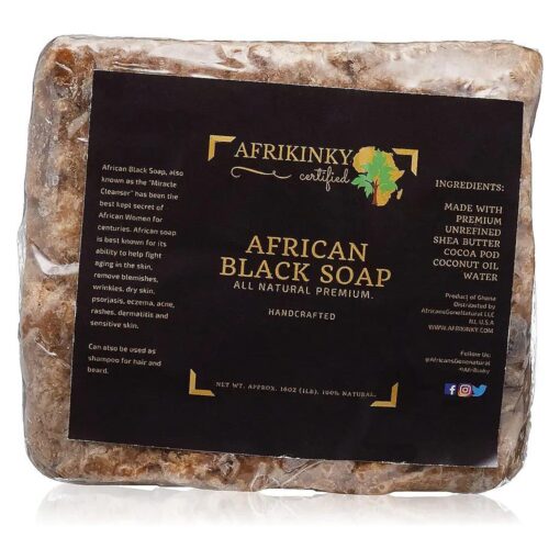 Premium Quality Authentic African Black Soap - Bulk 1lb Raw Organic Soap for Acne, Dry Skin, Rashes, Burns, Scar Removal, Face & Body Wash, 100 % Natural Beauty Bar From Ghana Fair Trade