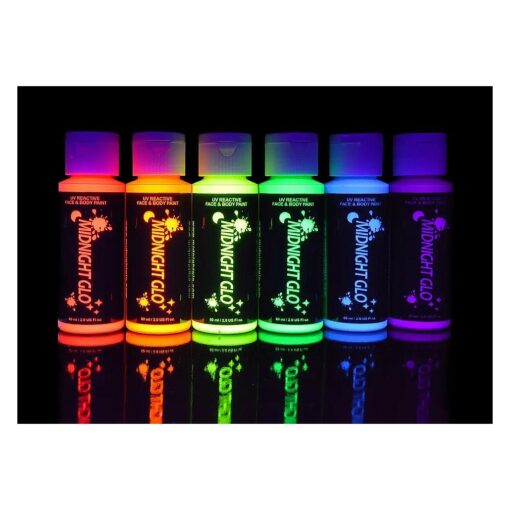 Black Light Face And Body Paint - Neon Makeup Fluorescent Blacklight Reactive UV Glow Paints 2oz - Set of 6 Bottles