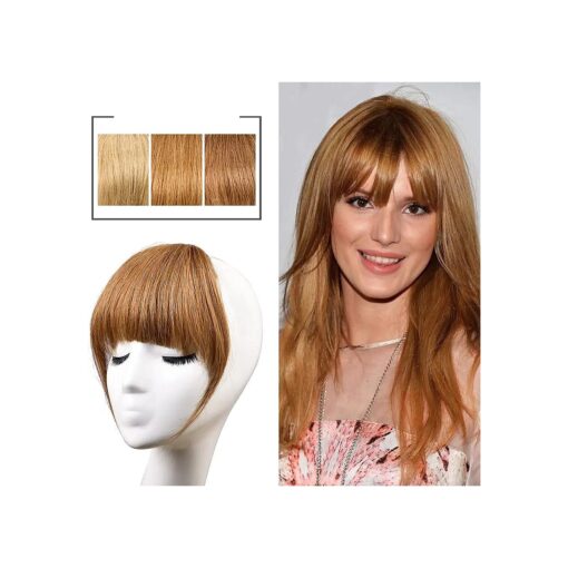 Kori Koli Clip on Bangs Real Human Hair Extensions Light Brown Clip in Fringe Bangs with nice net Natural Flat neat Bangs with Temples for women One Piece Hairpiece ( Light Brown