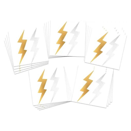 FashionTats Metallic Lightning Bolt Temporary Tattoos | 20 Sheets - 40 tattoos | Silver & Gold Metallic | Skin Safe | MADE IN THE USA | Removable