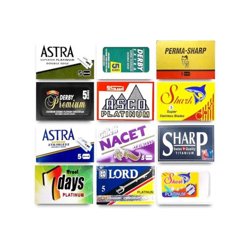 Razor Blades Club Astra-Derby-Shark-Permasharp-Sharp-Lord 60 Quality Double Edge Razor Blades Sampler ( 12 different brands )