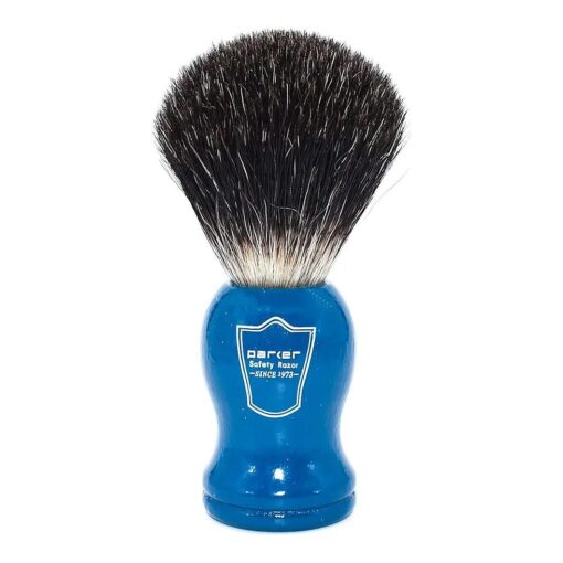 Parker Safety Razor 100 % Black Badger Bristle Shaving Brush with Blue Wood Handle - Brush Stand Included