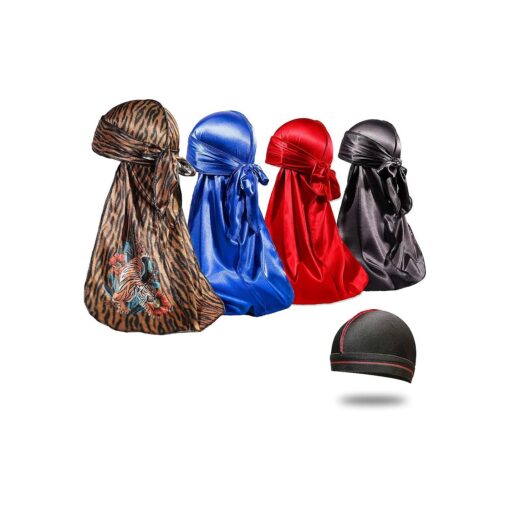 4PCS Silky Durags for Men 360 Waves, Designer Do Rag, Award 1 Wave Cap