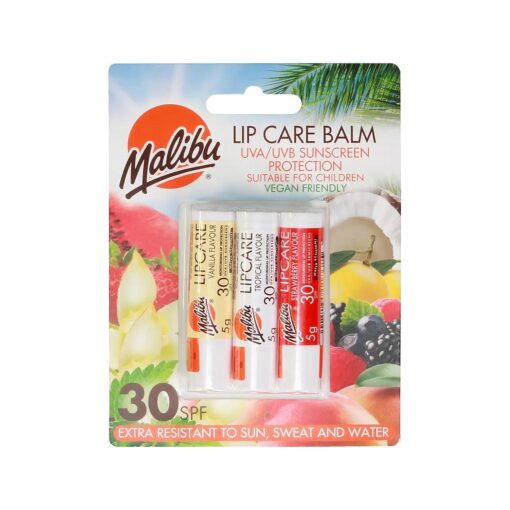 Malibu Lip Care Balm, Vanilla, Tropical, Strawberry, SPF30