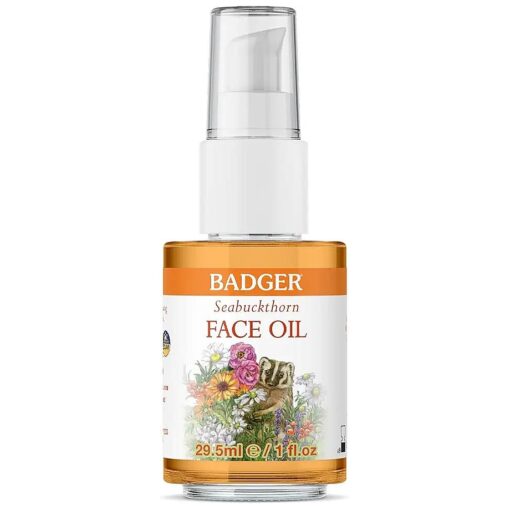 Badger Face Oil, Seabuckthorn, Certified Organic, Seabuckthorn Oil, Organic Face Oil, Moisturizing Facial Oil, Natural Face Oil, 1 oz Glass Bottle