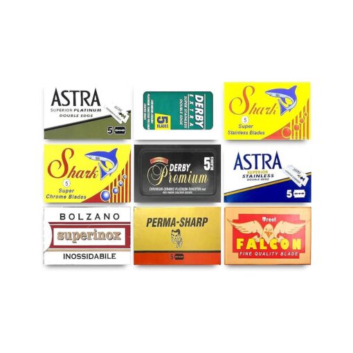 Razor Blades Club Astra-Derby-Shark-Permasharp-Bolzano-Treet 50 Quality Double Edge Razor Blades Sampler ( 9 different brands )