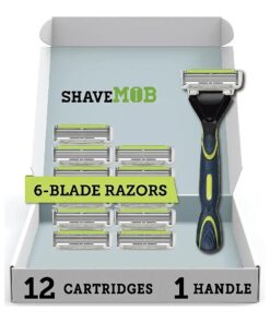 6-Blade Men 's Razor Kit ( Flex Head Handle + 12 Refills ) - The Caveman Shaving Kit