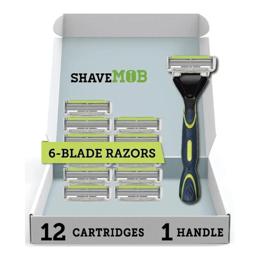 6-Blade Men 's Razor Kit ( Flex Head Handle + 12 Refills ) - The Caveman Shaving Kit