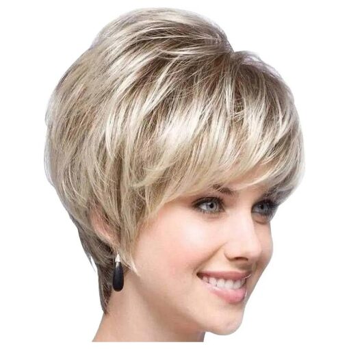 Short Blonde Wigs for Women Natural Pixie Cut Layered With Bangs Synthetic Hair Full wig