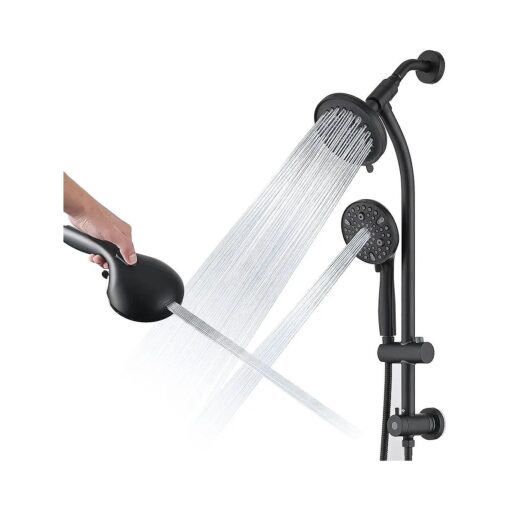 Modern Rainfall Shower Head with Handheld Shower Spray, 26-Inch Adjustable Height Slide Bar, High Pressure Dual Shower Head Combo, 3-Way Diverter for Easy Reach, 5-Foot Hose - Matte Black