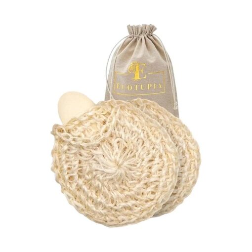 Natural Handwoven - Sisal Loofah - Body Scrubber Made from Premium Agave Fibers - Arabic - Turkish Style Shower loofah - Loofah Sponge with bar Soap Pouch - Loofah Exfoliating Body Scrubber ( 2-Pack )