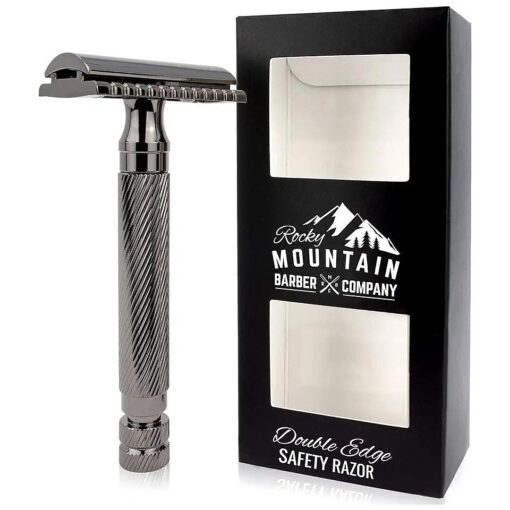 Men 's Double Edge Safety Razor - Premium, Heavy Duty Safety Razor, 3 Piece Closed Comb Design For a Closer Shave - Made with Brass & Metal Finish by Rocky Mountain Barber Company