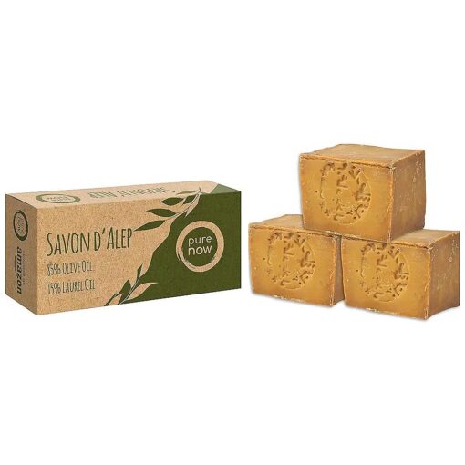 Pure Now Savon D'alep Soap ( 3 Pack - 7 oz each ) from Origin, Natural, % 15 Laurel Oil, % 85 Olive Oil, Traditional Production, 100 % Handmade Handecut Vegan Vegetable oils used