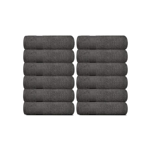 White Classic Resort Collection Soft Washcloth Face & Body Towel Set | 12x12 Luxury Hotel Plush & Absorbent Cotton Washclothes [ 12 Pack, Charcoal ]