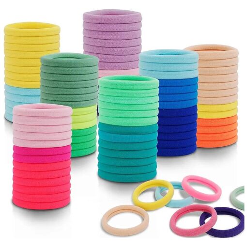 100Pcs Girls Hair Ties Thick Plus Seamless 20 Colors Hair Bands, Marcoido Soft Ponytail Holders Hair Accessories No Crease Damage Free For Girls Women Thick Bulk Curly Hair ( Multi-colored )