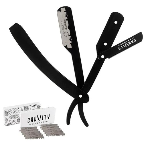 Professional Straight Razor - Minimal Exposure Straight Razor Kit with 10 Gravity Premium Blades, 5mm Exposed ( Nightcrawler )