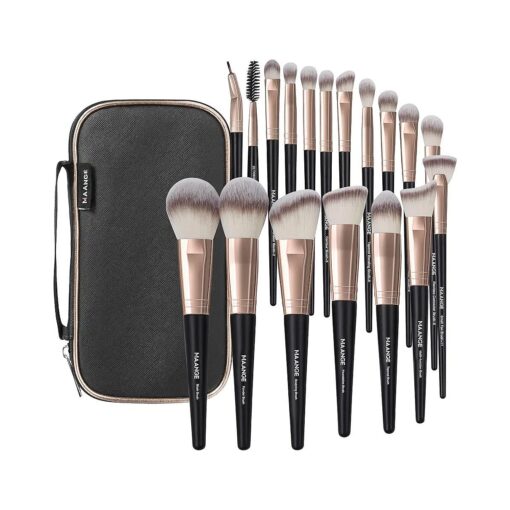 Makeup Brushes with Case, MAANGE 18 Pcs Professional Makeup Brush Set Premium Synthetic Face Kabuki Brush Kit Foundation Blush Powder Eyeshadow Brushes Set Christmas Gift ( Coffee )