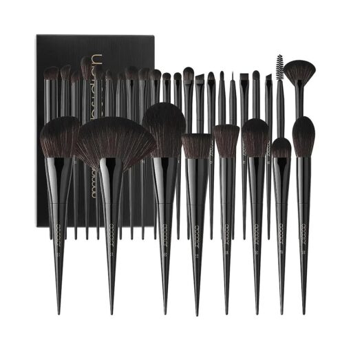 Docolor Makeup Brushes Set Professional 30Pcs Obsidian Makeup Brushes Premium Synthetic Powder Kabuki Foundation Contour Blush Concealer Eye Shadow Blending Eyeliner Crease Eyebrow Make Up Brush Kit