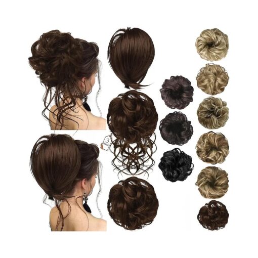 AURUZA 3PCS Messy Bun Hair Pieces, Hair Extensions Women 's Hair, Clip-in Synthetic Extensions for Curly Wavy Updo Bun, Perfect Hairpiece Accessories for Daily Wear