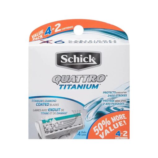 Schick Quattro Titanium Razor Blade Refills for Men Value Pack, 6 Count