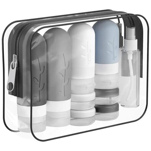 16 Pack Travel Size Toiletries Kits - Leak Proof TSA Approved Travel Bottles for Toiletries Essential - BPA Free Travel Containers for Shampoo, Conditioner, Lotion ( 16Pcs/Black )