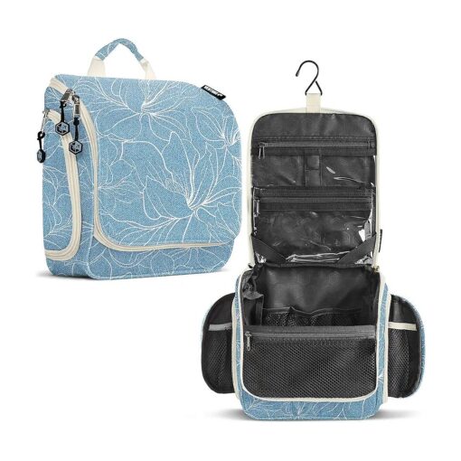 VENTURE 4TH Premium Hanging Travel Toiletry Bag for Women and Men - Mens Travel Bag Toiletry with Expandable Compartments and Detachable TSA Friendly Clear Pouch ( Blue Flowers )