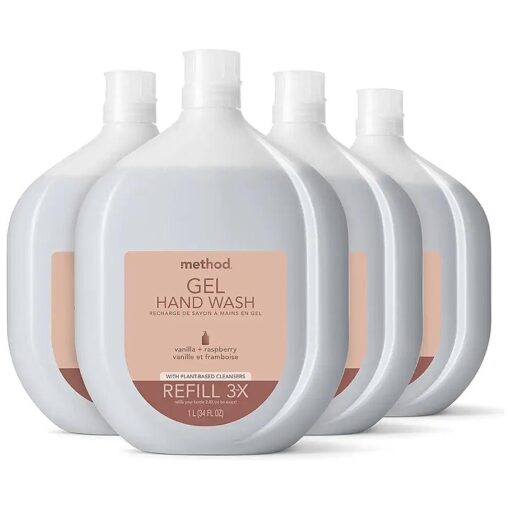 Method Premium Gel Hand Soap Refill, Vanilla + Raspberry, Recyclable Bottle, Biodegradable Formula, 34 fl oz ( Pack of 4 )