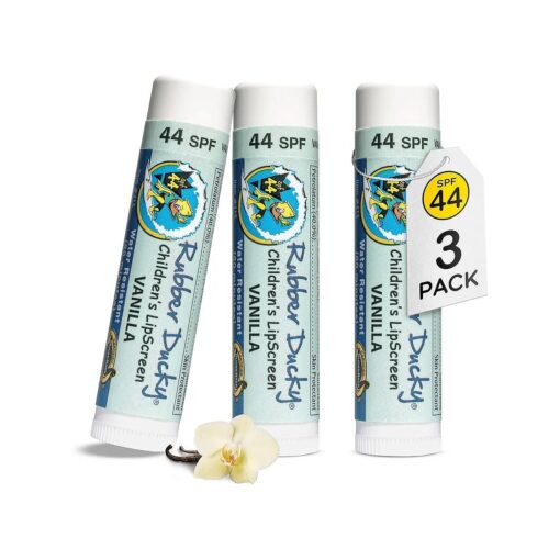 Lip Balm SPF 44 Children 's Lip Sunscreen | Water Resistant | Vegan | Broad Spectrum Lip Care | Vitamin E for Moisturized Lips | Vanilla Flavor | .15 oz Each | 3 Pack