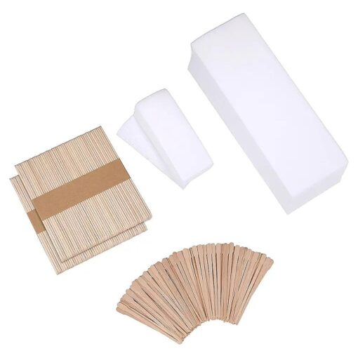 Yaomiao 250 Pieces Wax Strips and Sticks Kit Includes Waxing Strips Hair Removal Cloth Wax Strips and Wooden Smooth Wax Applicator Sticks for Women Men Body Skin Hair Removal ( White )