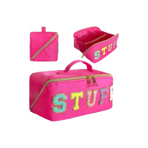 Preppy Bag Stoney Clover Makeup Bag Nylon Cosmetic Bag Preppy Patch Makeup Bag Stuff Makeup Bag Chenille Letter Pouch Stuff Pouch Rose Red Varsity Letter Makeup Bag