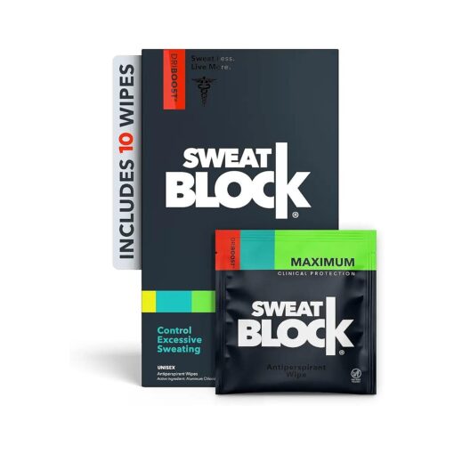 SweatBlock Max Clinical Antiperspirant Wipes - For Excessive Sweating & Hyperhidrosis - Up to 7 Days Protection/Wipe - Unisex - 10 Wipes