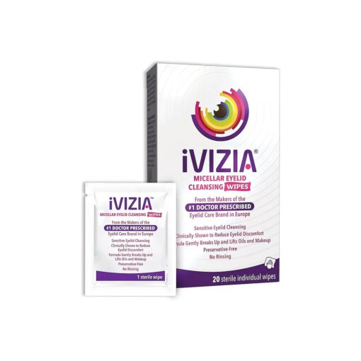 iVIZIA Eyelid Cleansing Wipes for Sensitive Eyelid Cleansing, Preservative-Free, Micellar, No Rinse, Gentle Eye Makeup Remover, 20 Sterile Single-Use Wipes for Eyelids